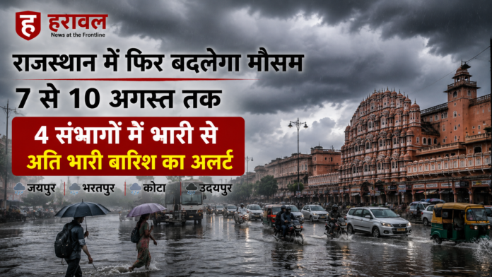 राजस्थान में फिर बदलेगा मौसम, 7 से 10 अगस्त तक 4 संभागों में भारी से अति भारी बारिश का अलर्ट