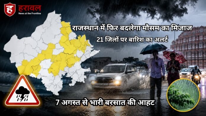 राजस्थान में फिर बदलेगा मौसम का मिजाज, 21 जिलों पर बारिश का अलर्ट; 7 अगस्त से भारी बरसात की आहट