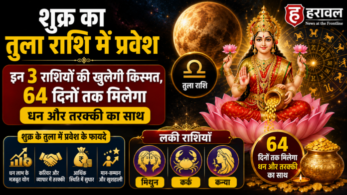 शुक्र का तुला राशि में प्रवेश: इन 3 राशियों की खुलेगी किस्मत, 64 दिनों तक मिलेगा धन और तरक्की का साथ