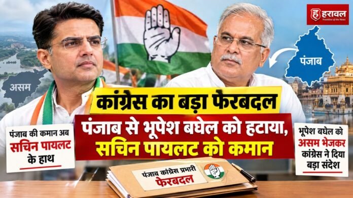 कांग्रेस का बड़ा फेरबदल: पंजाब से भूपेश बघेल को हटाया, सचिन पायलट को कमान
